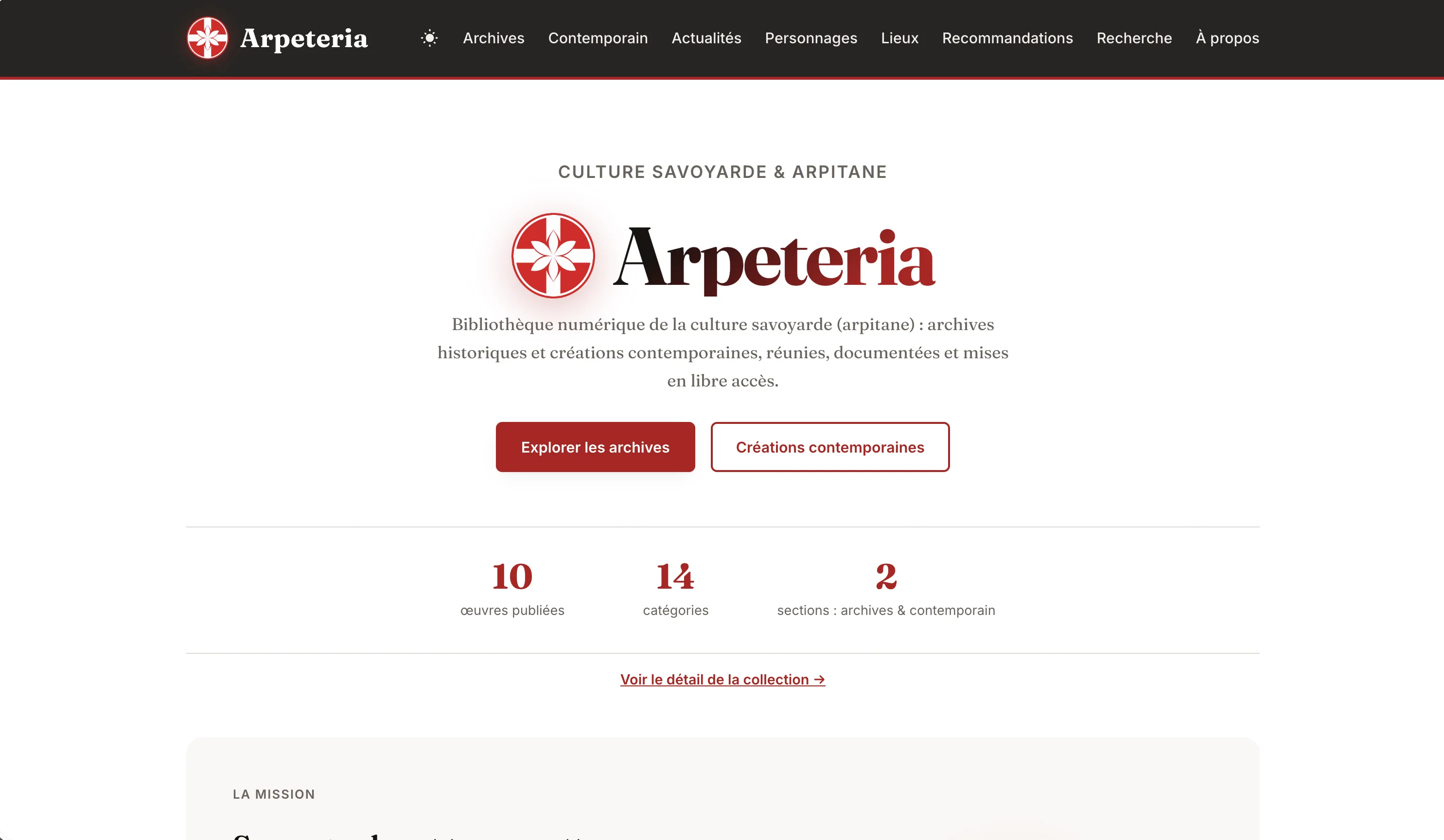 Arpeteria — Plateforme de diffusion culturelle savoyarde (Astro, Directus, Docker)